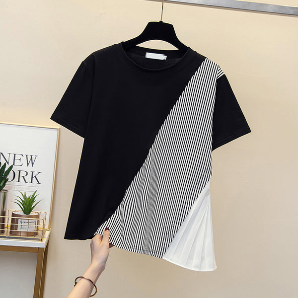 Plus Size Stripes Pleat Side Top