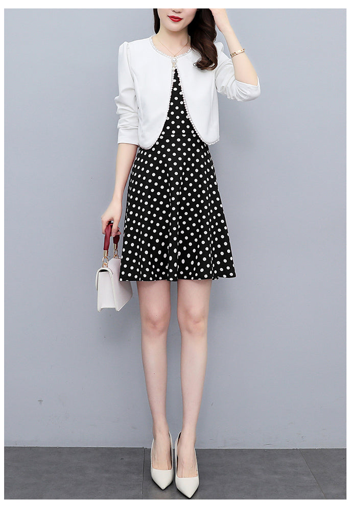 White polka dot dress plus top size