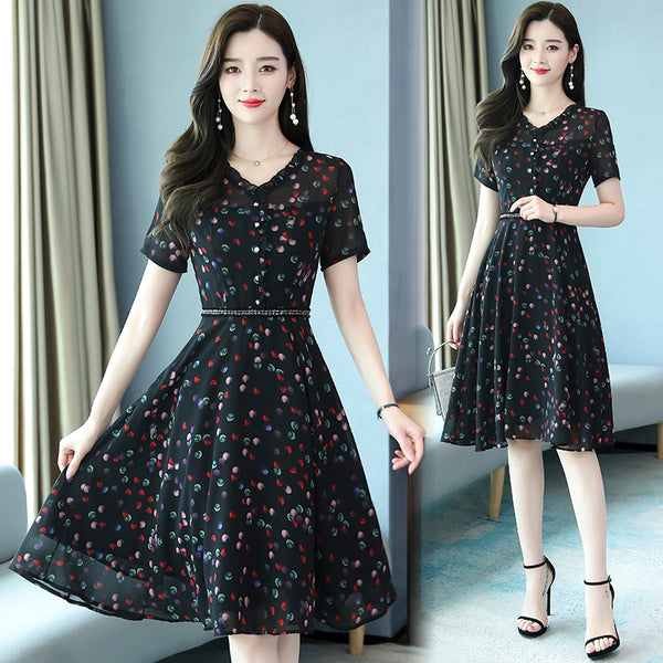 Plus Size Black Polka Dots Chiffon Dress