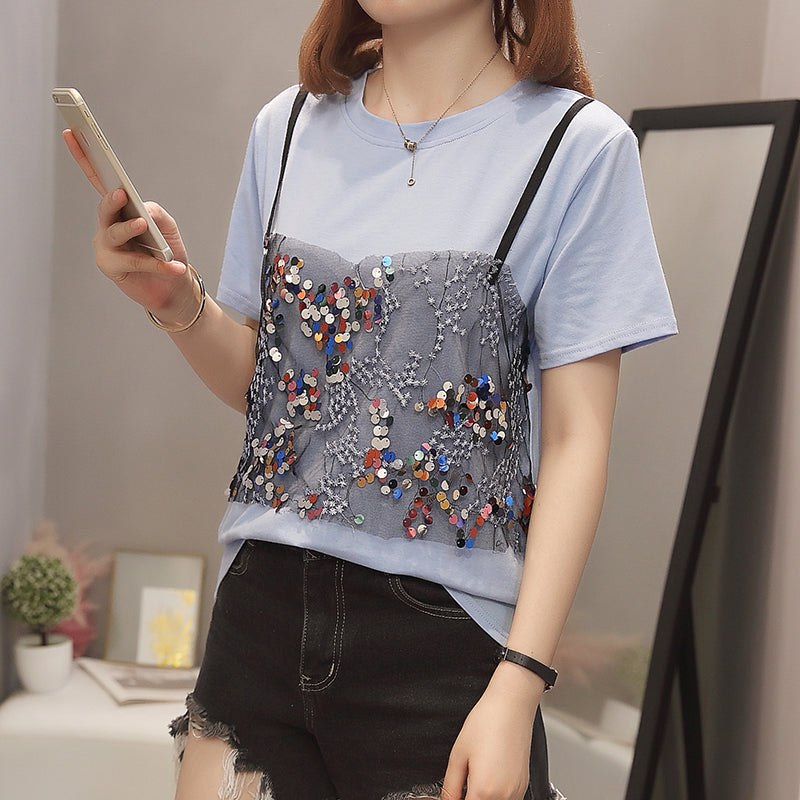 Plus Size Disco Sequin Lace Top