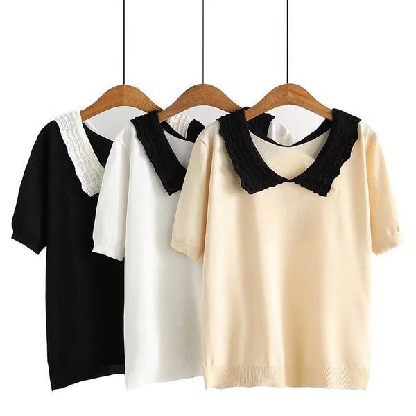 Plus Size Collar Knit Blouse