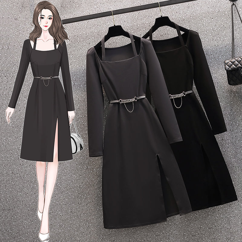 slim fit dress slacks Plus Size Korean Strappy Collar Fitted Dress – Pluspreorder