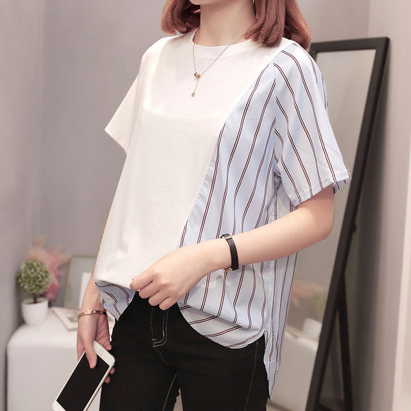 Plus Size Blue Stripes Side Blouse