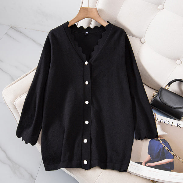 Plus Size Scallop Buttons Top