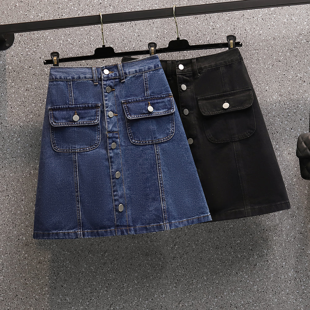 Plus Size Buttons Denim Mini Skirt