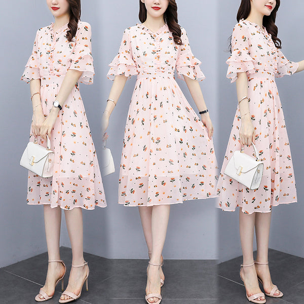 Plus Size Pink Floral Midi Dress