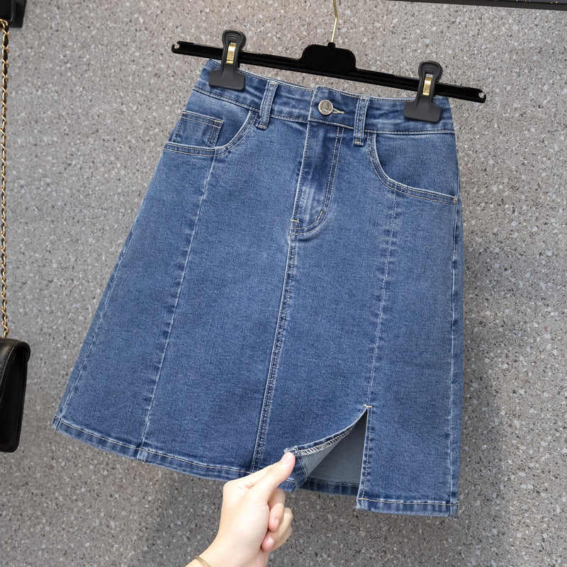 Plus Size Slit Denim Mini Skirt
