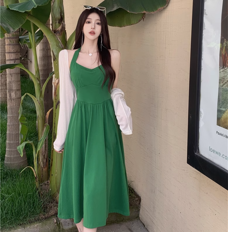 Plus Size Cream Crop Cardigan Vintage Halter Dress Set Pluspreorder Plus Size Cream Crop Cardigan Vintage Halter Dress Set Pluspreorder