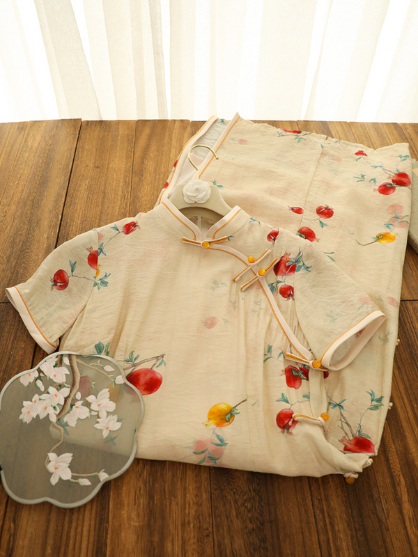 Plus Size Cream Floral Cheongsam Dress