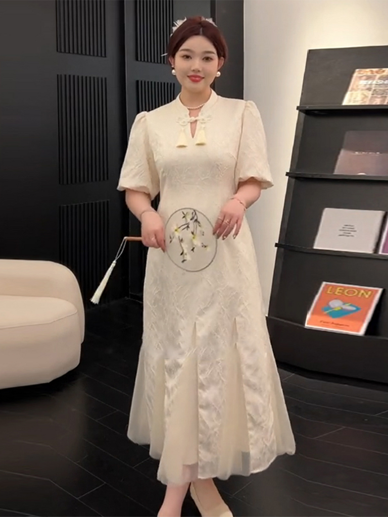 Plus Size Cream Lace Tulle Cheongsam Dress – Pluspreorder