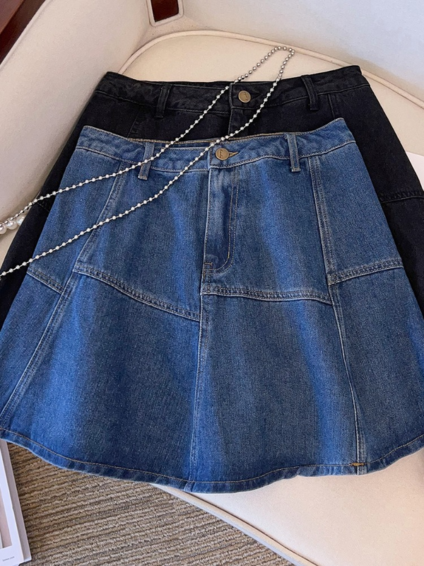 Plus Size Denim A Line Mini Skirt