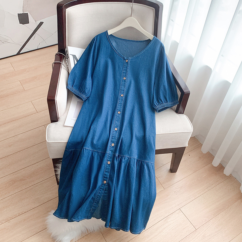 Plus Size Denim Drop Waist Midi Dress (EXTRA BIG SIZE) – Pluspreorder
