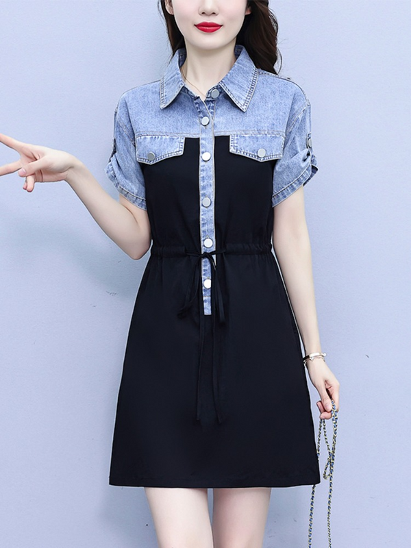 Plus Size Denim Short Sleeve Shirt Dress