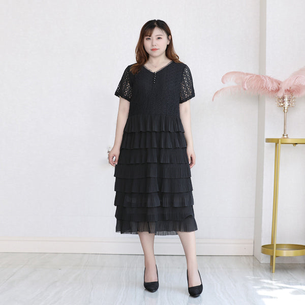 strapless open back dress 4XL-10XL) Plus Size Lace Tier Pleat V Neck Midi Dress (EXTRA BIG SIZE –  Pluspreorder