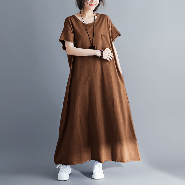 Plus Size Pocket Short Sleeve Midi T Shirt Dress