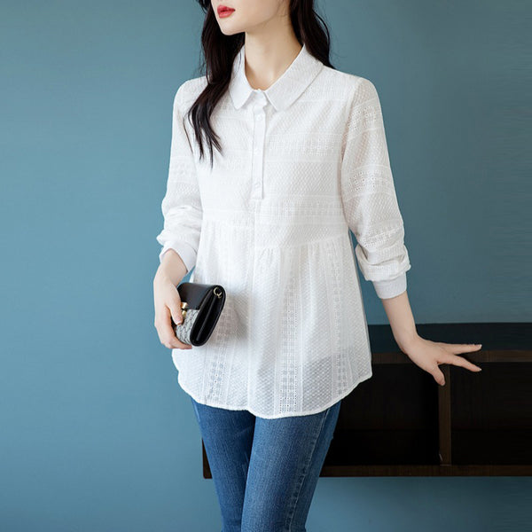 Plus Size White Lace Peplum Shirt Blouse