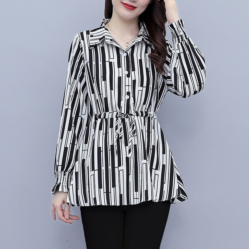 Plus Size Shapes Peplum Long Sleeve Blouse