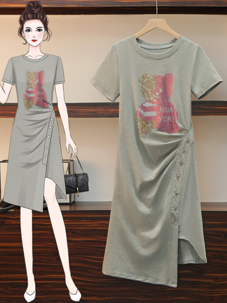 Plus Size Embellished Bear Short Sleeve T Shirt Dress