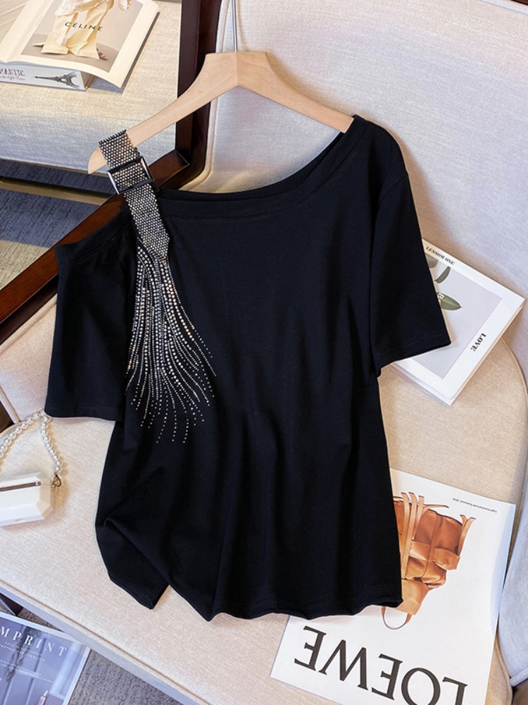 Plus Size Embellished Off Shoulder Black Top