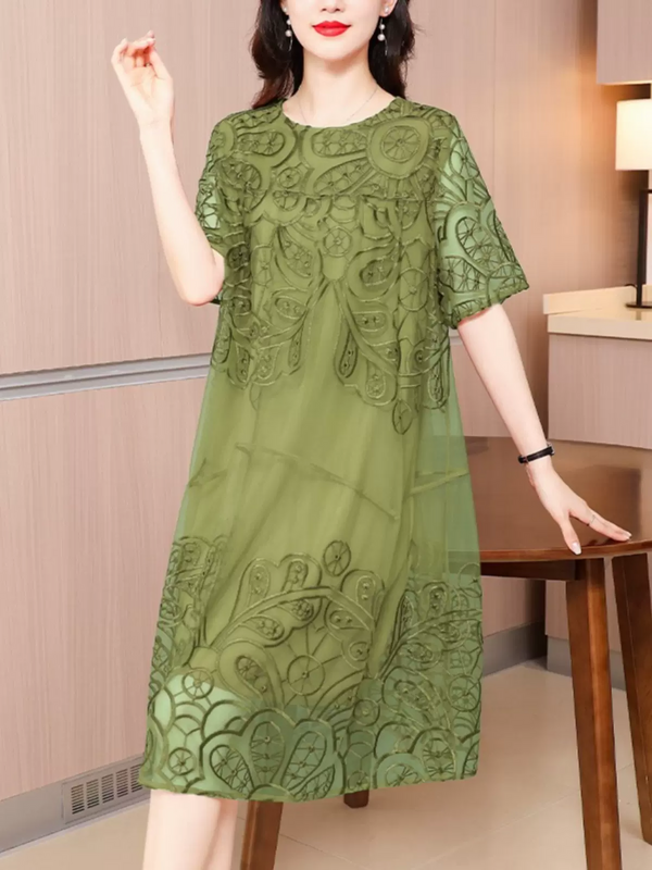 Plus Size Embroidery A Line Dress
