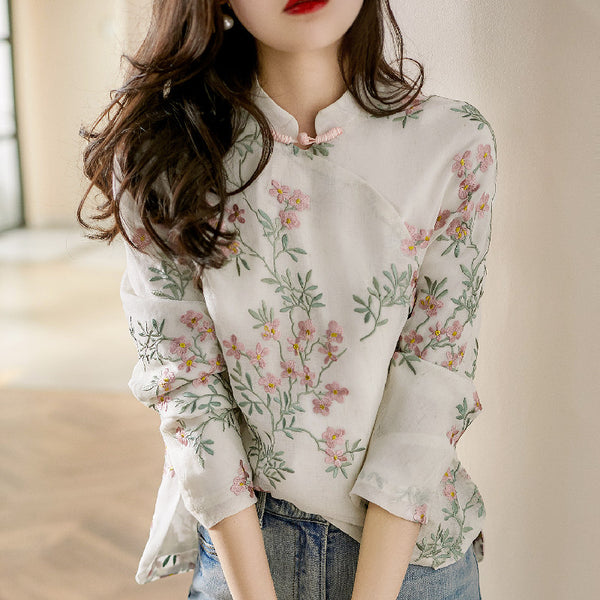 Plus size embroidery cheongsam blouse