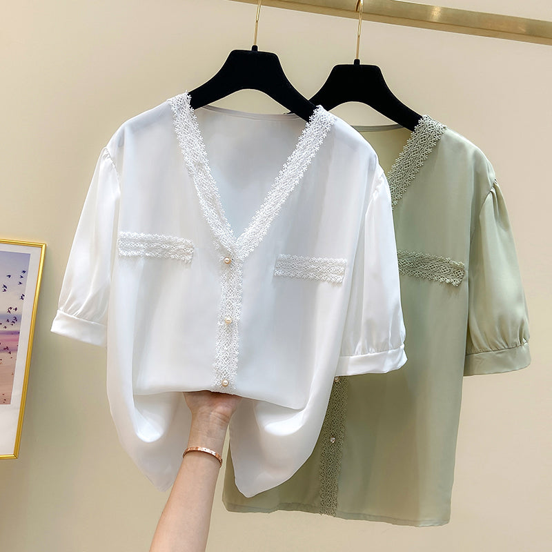 Plus Size Lace V Neck Top