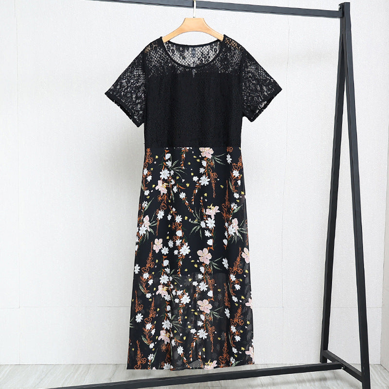 (4XL-10XL) Plus Size Lace Floral Layer Midi Dress (EXTRA BIG SIZE)