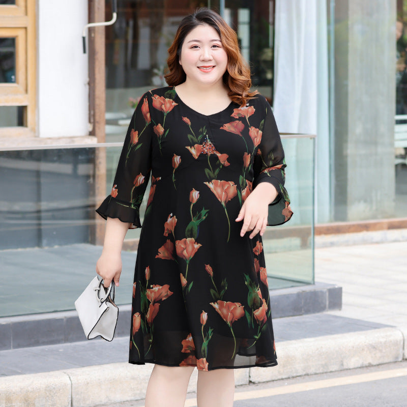 Plus Size Red Floral Chiffon Dress – Pluspreorder