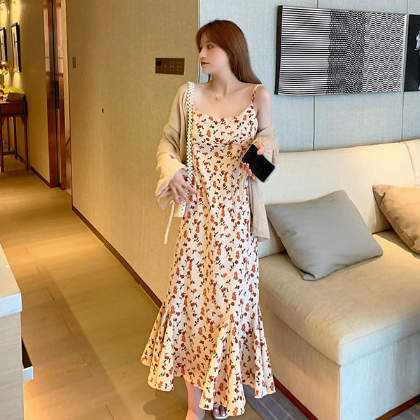 Plus Size Korean Ditsy Floral Camisole Midi Dress