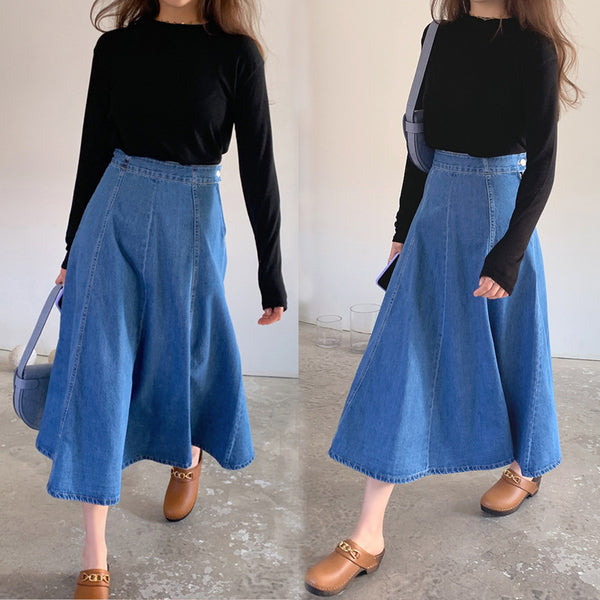 Plus Size Korean Denim A Line Midi Skirt