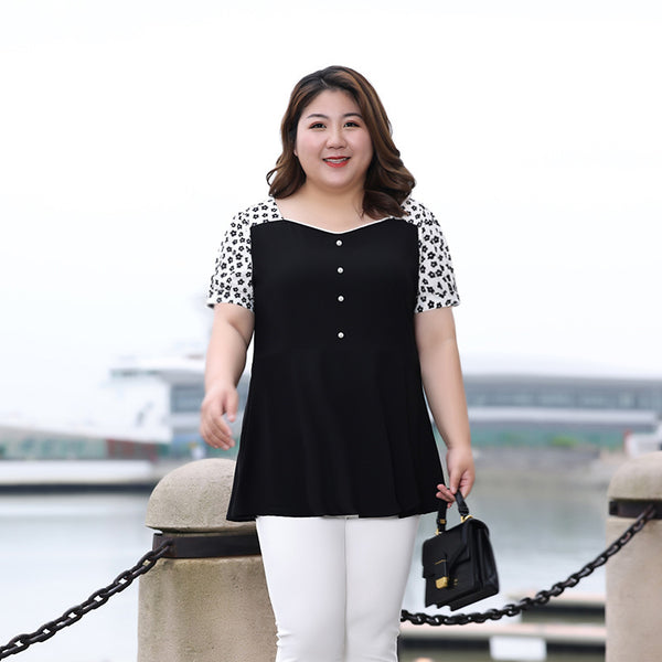 (XL-7XL) Plus Size Peplum Layer Monochrome Blouse (EXTRA BIG SIZE)