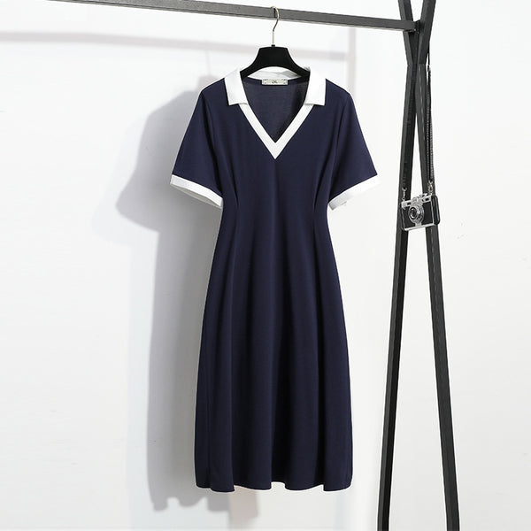 Plus Size Colourblock Navy Polo Shirt Dress