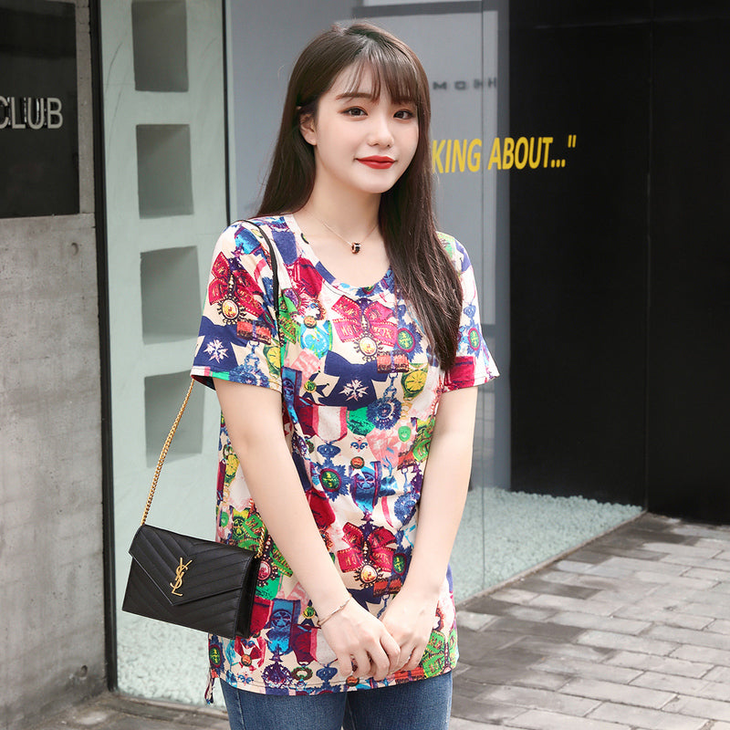 Plus Size Print Cotton T Shirt
