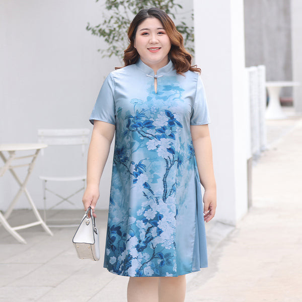 Plus Size Layer Blue Cheongsam Dress