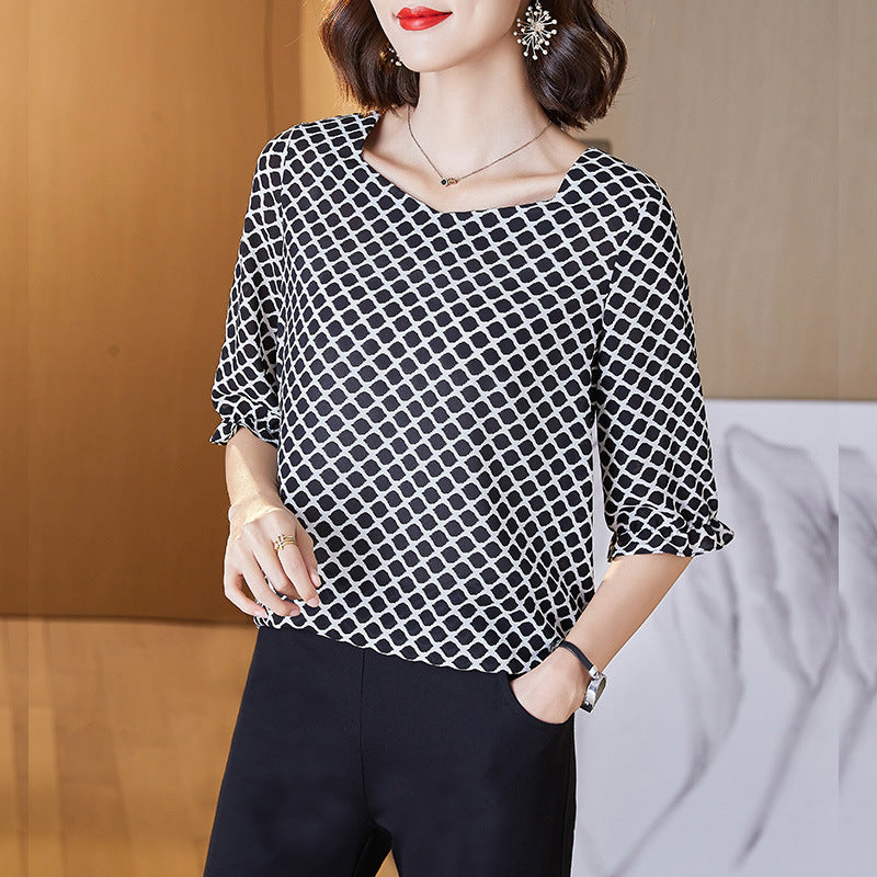Plus Size Repeat Print Mid Sleeve Blouse