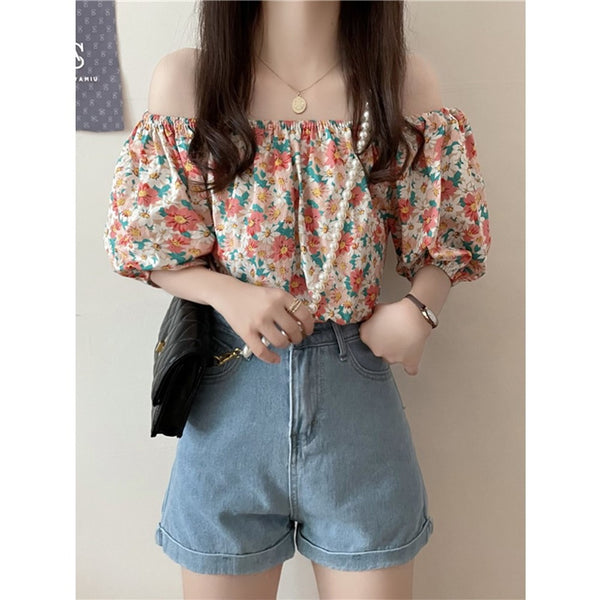 Plus Size Floral Off Shoulder Blouse