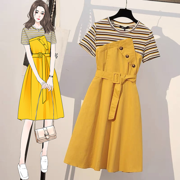 Plus Size Stripe Layer Yellow Dress