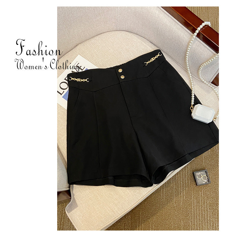 Plus Size Chain Waist Gold Buttons Dressy Shorts Pluspreorder