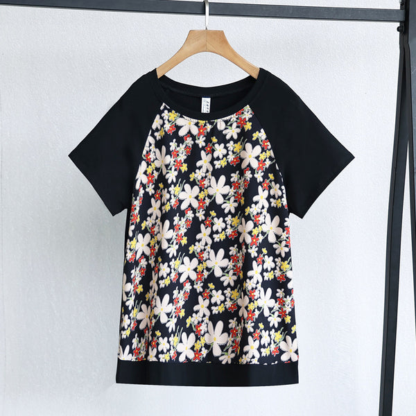 4XL-10XL) Plus Size Black Raglan Floral Blouse (EXTRA BIG SIZE)