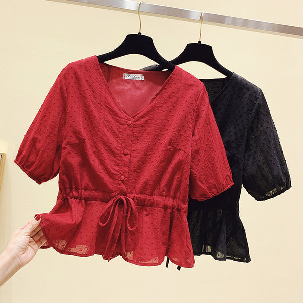 Plus Size Lace V Neck Peplum Blouse