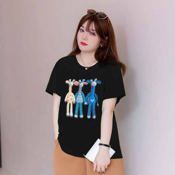 (XL-7XL) Plus Size Cotton Cute Giraffe Graphic T Shirt (EXTRA BIG SIZE)