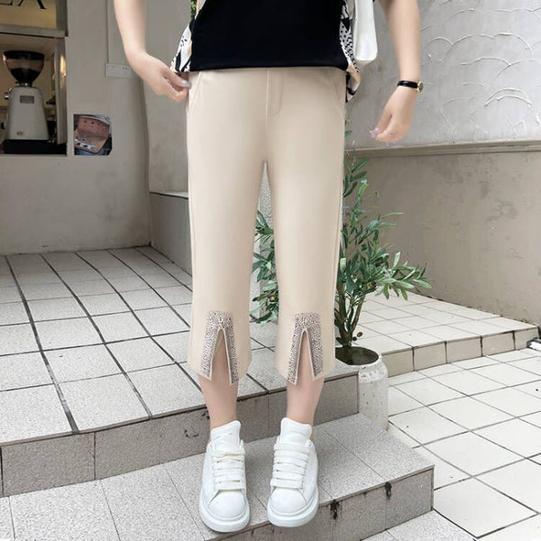 (2XL-7XL) Plus Size Embellished Split Capri Leggings Pants (EXTRA BIG SIZE)
