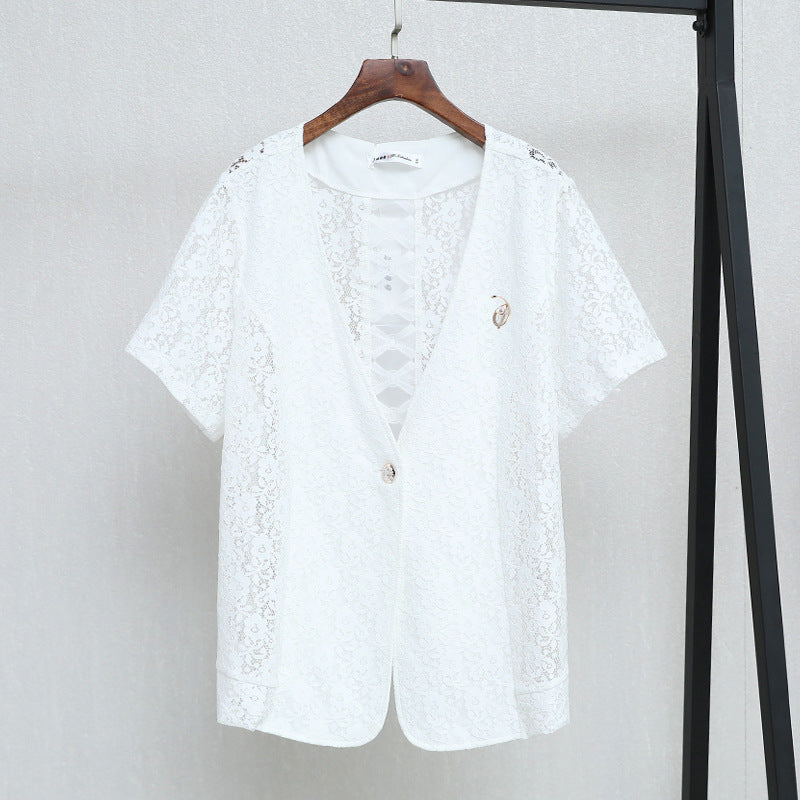 White short sleeve jacket plus size discount