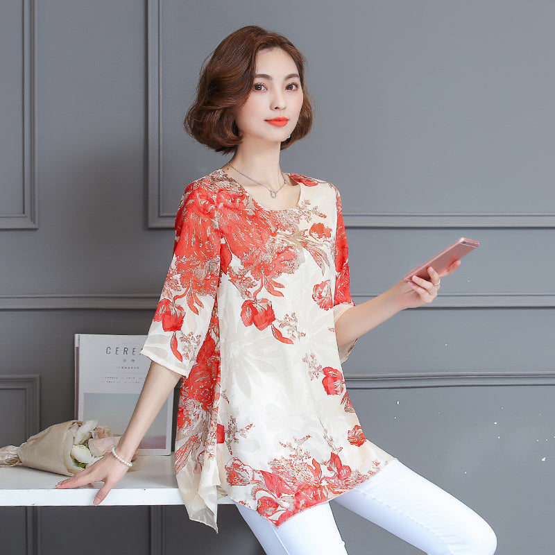 Plus Size Floral Chiffon Blouse