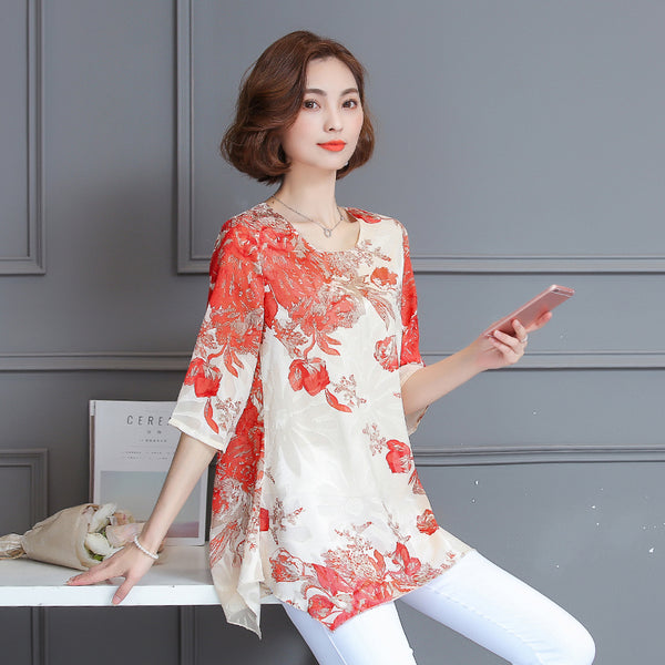 Plus Size Floral Chiffon Blouse