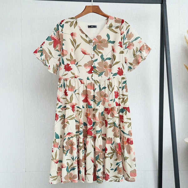 (4XL-10XL) Plus Size Floral Tier Dress (EXTRA BIG SIZE)