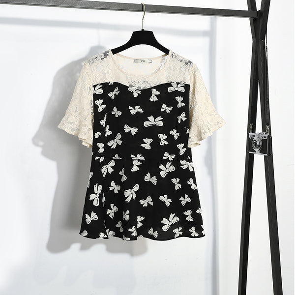 Plus Size Ribbon Lace Peplum Blouse