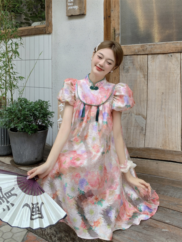 Plus Size Floral Babydoll Cheongsam Dress