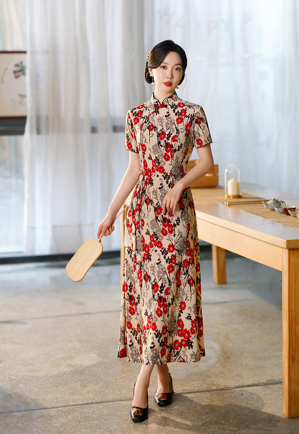 Plus Size Floral Cheongsam Dress
