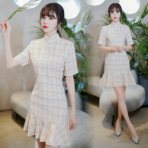 Plus Size Checked Modern Mermaid Cheongsam